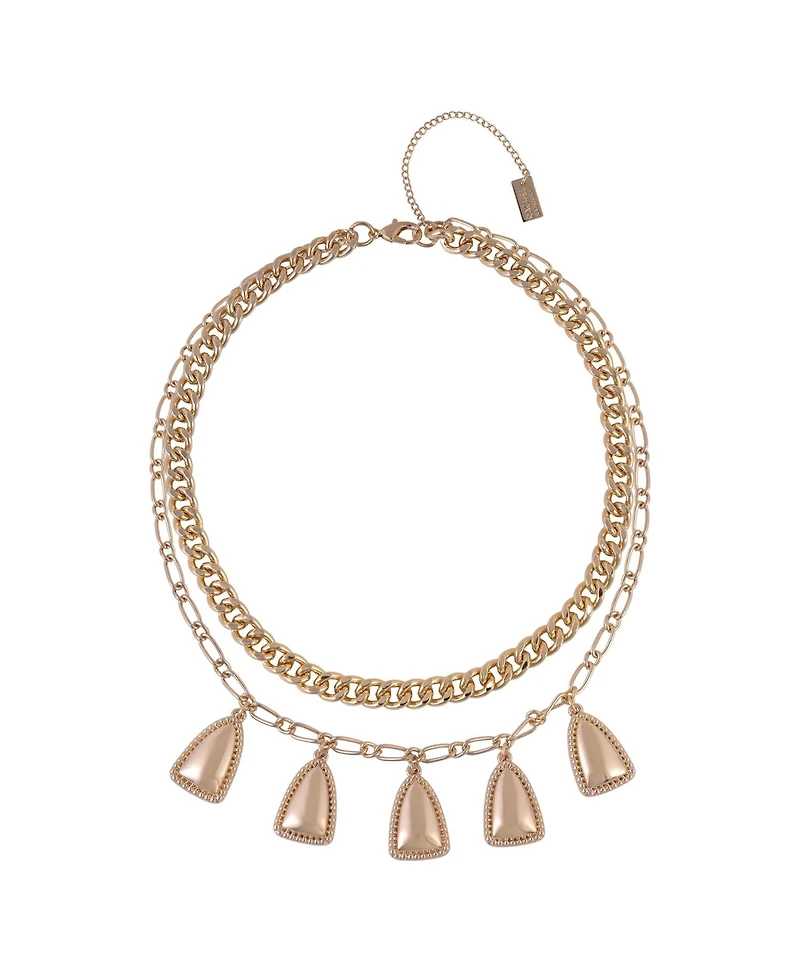 Rachel Rachel Roy Tone 2 Row Layered Necklace with Drops Brass