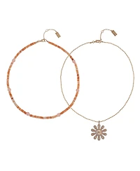 Rachel Rachel Roy 2pieces Necklace Set with Semi Precious Beads and Sunburst Pendant Brass