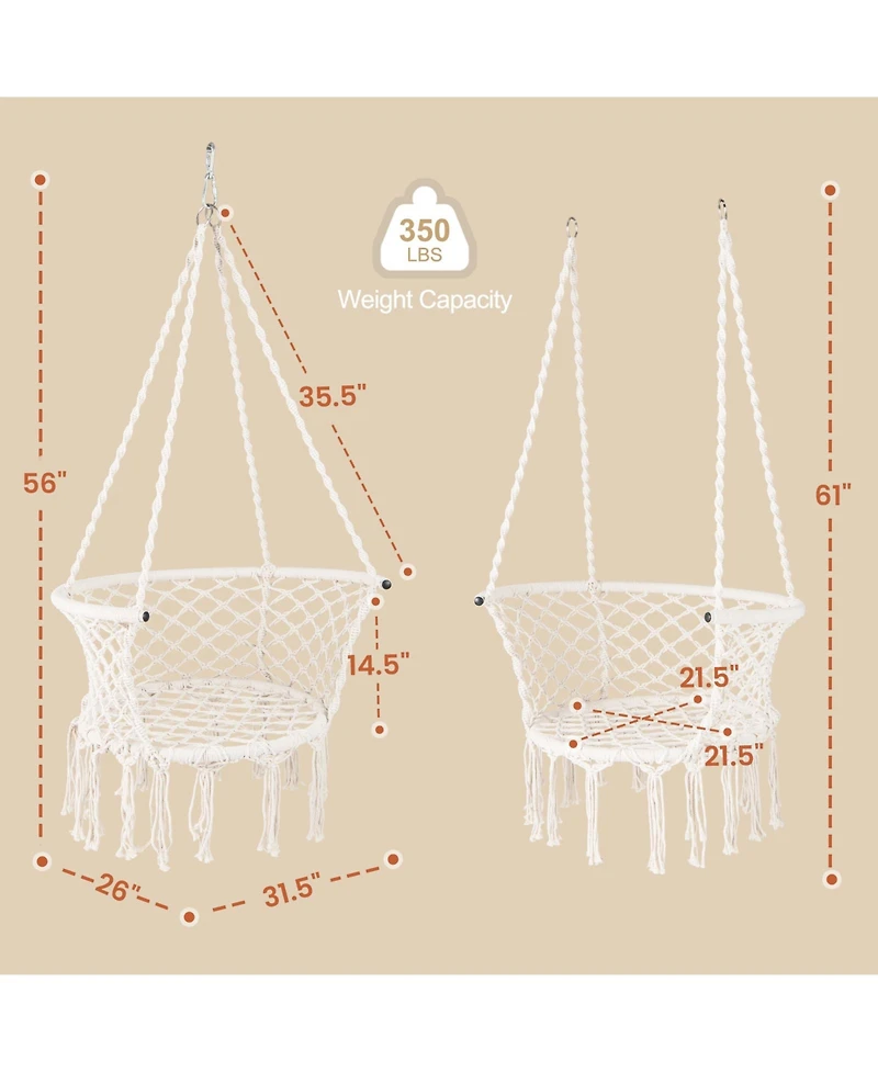 Hanging Hammock Chair with Cotton Rope, Macrame Swing Seat for Home Patio