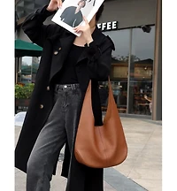 Susu Arc Leather Crescent Hobo Bag Soft Pebbled Shoulder Casual Slouchy Handbag