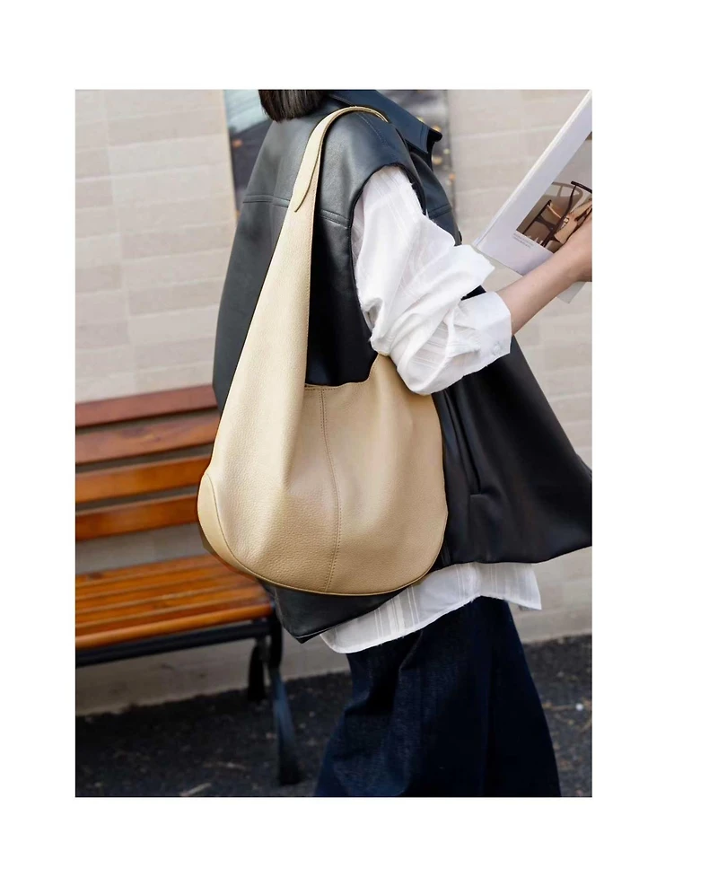 Susu Arc Leather Crescent Hobo Bag Soft Pebbled Shoulder Casual Slouchy Handbag