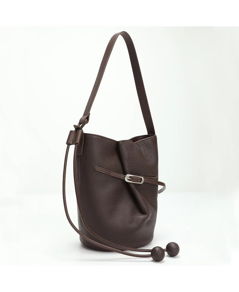 Susu Solene Leather Bucket Bag Minimalist Shoulder Crossbody Purse