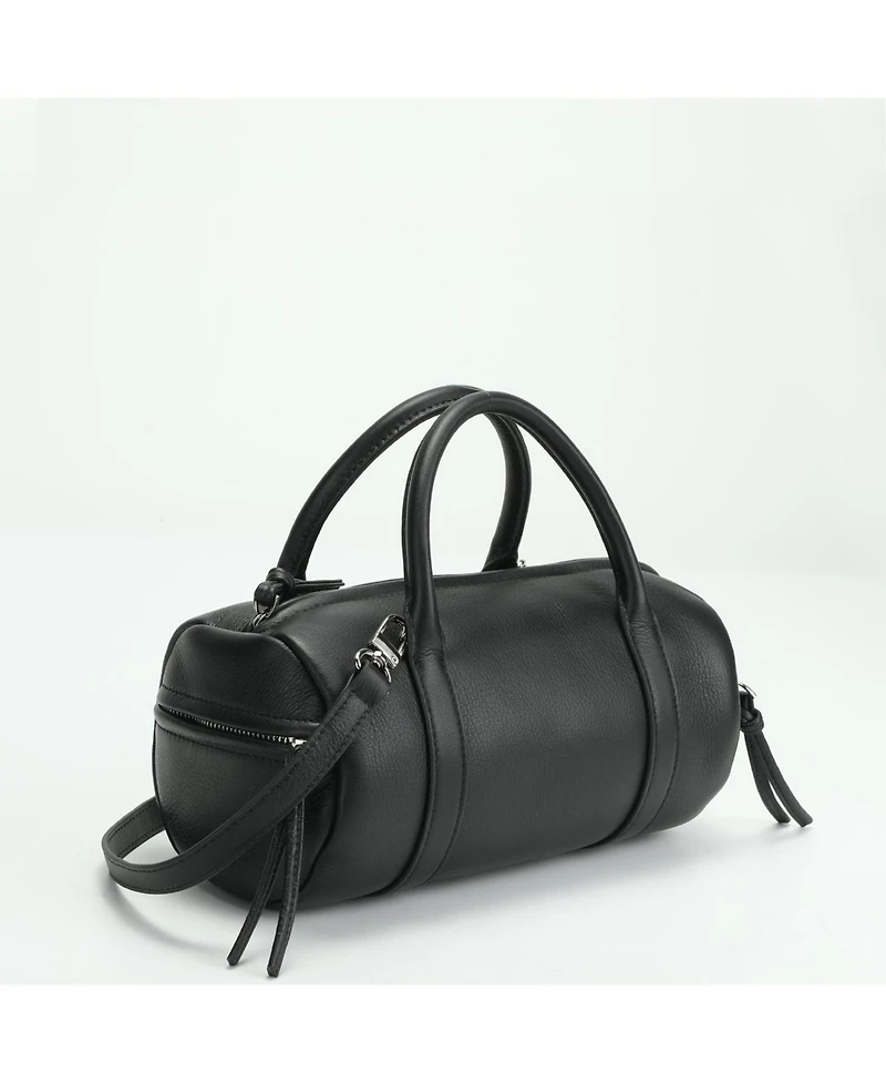 Susu Aria Genuine Leather Small Barrel Satchel Bag Top Handle Mini Boston Crossbody Purse