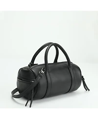 Susu Aria Genuine Leather Small Barrel Satchel Bag Top Handle Mini Boston Crossbody Purse