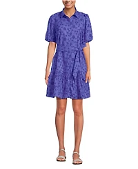 Lands' End Women's Elbow Sleeve Eyelet Knee Length Shirt Dress