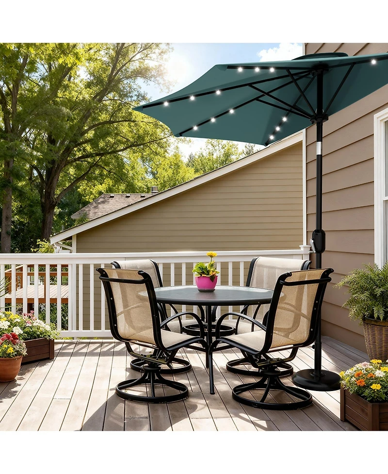 homfan 9FT Half Patio Umbrella with Led Lights, Uv Protection, Sturdy Canopy and Easy Crank for Patio, Garden, Deck, Balcony Table