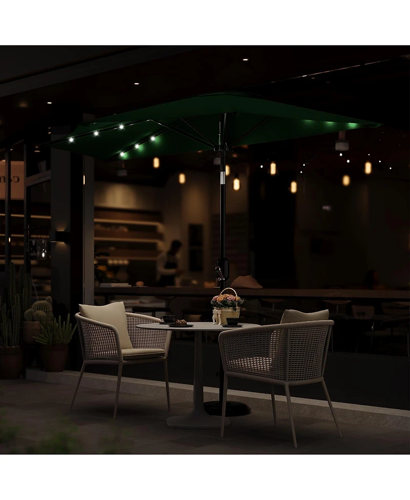 homfan 9FT Half Patio Umbrella with Led Lights, Uv Protection, Sturdy Canopy and Easy Crank for Patio, Garden, Deck, Balcony and Table