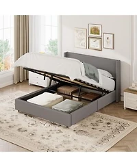 Gaomon Lift Up Storage Bed Frame Corduroy Upholstered Platform Bed With Gas Lift Padded Headboard No Box Spring Needed