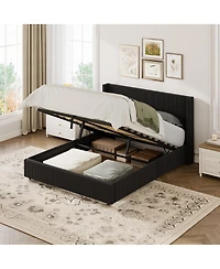 gaomon Lift Up Storage Bed Frame – Corduroy Upholstered Platform with Gas Lift, Padded Headboard, No Box Spring Needed