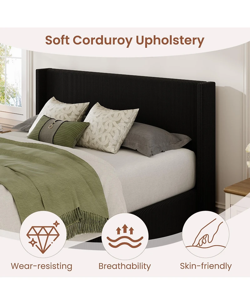 gaomon Lift Up Storage Bed Frame – Corduroy Upholstered Platform with Gas Lift, Padded Headboard, No Box Spring Needed