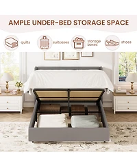 gaomon Lift Up Storage Bed Frame - Corduroy Upholstered Platform Bed with Gas Lift, Padded Headboard