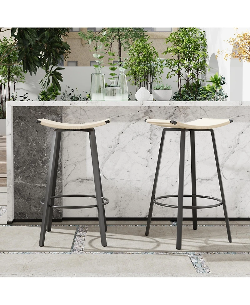 flynama Counter Height Backless Bar Stools Set of 2, Handwoven Pvc with Round Footrest