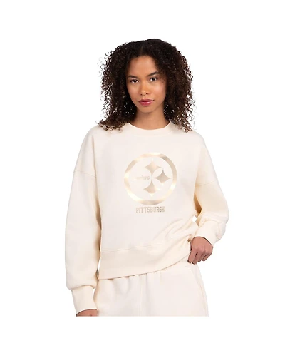 Starter Women's Cream Pittsburgh Steelers Travel Pastels Boxy Fleece Sweatshirt