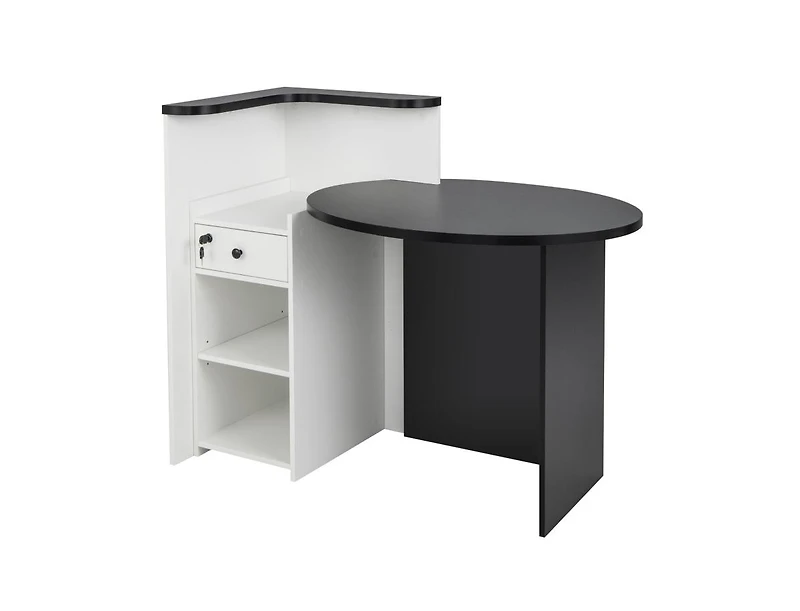 Front Reception Office Desk with Open Shelf and Lockable Drawer for Organized Secure Workspace