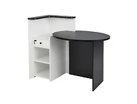 Front Reception Office Desk with Open Shelf and Lockable Drawer for Organized Secure Workspace