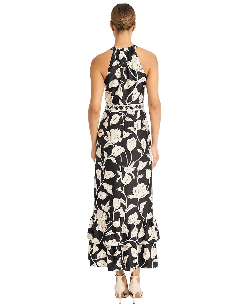 Maggy London Women's Halter Light Charmeuse Tiered Maxi Dress