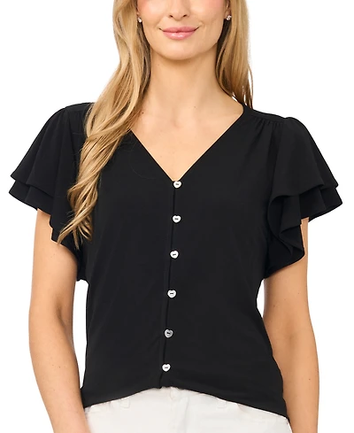 CeCe Women's Flutter-Sleeve V-Neck Blouse