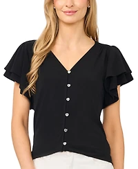 CeCe Women's Flutter-Sleeve V-Neck Blouse