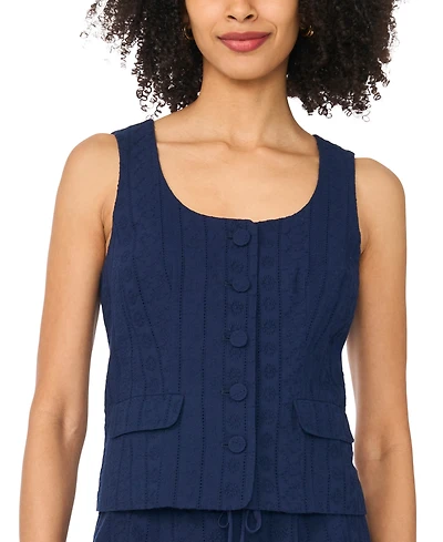 CeCe Women's Scoop Neck Button-Down Vest Top