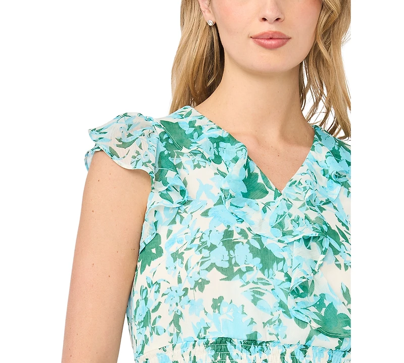 CeCe Women's Printed Ruffle Wrap Midi Dress