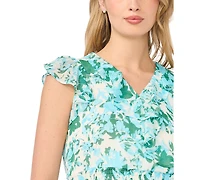 CeCe Women's Printed Ruffle Wrap Midi Dress
