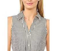 CeCe Women's Sleeveless Collared Button-Down Tiered Midi Dress