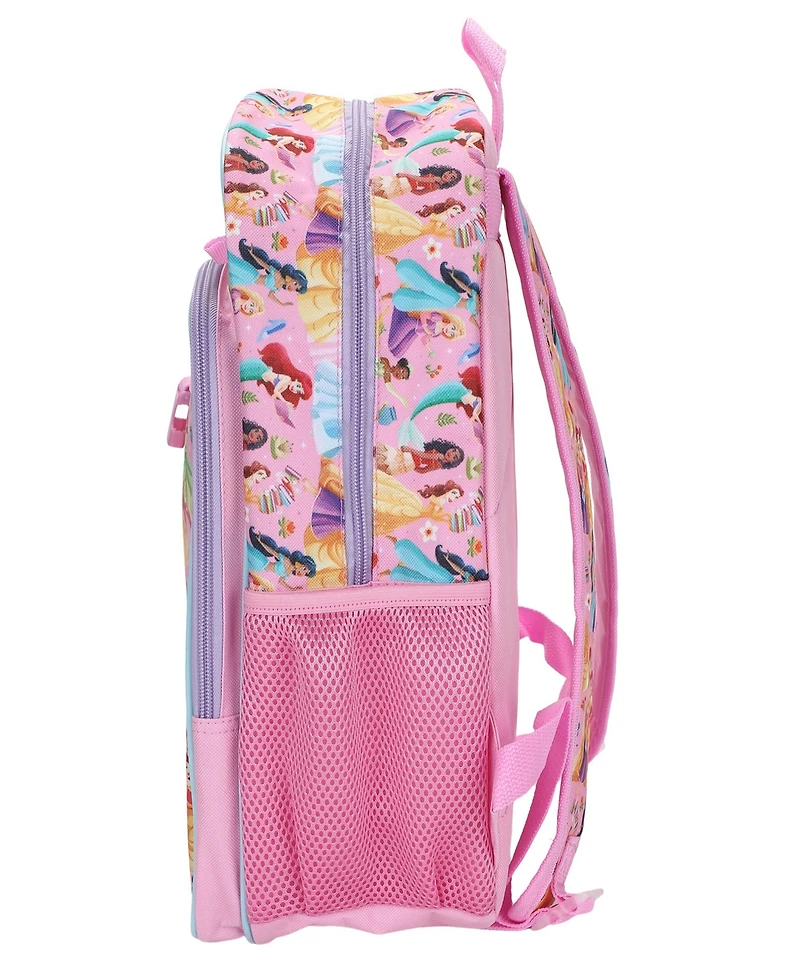 Disney Princess Girls' All Over Print Backpack, Lunch Bag, Pencil Case and Key Chain, 4-Piece Set