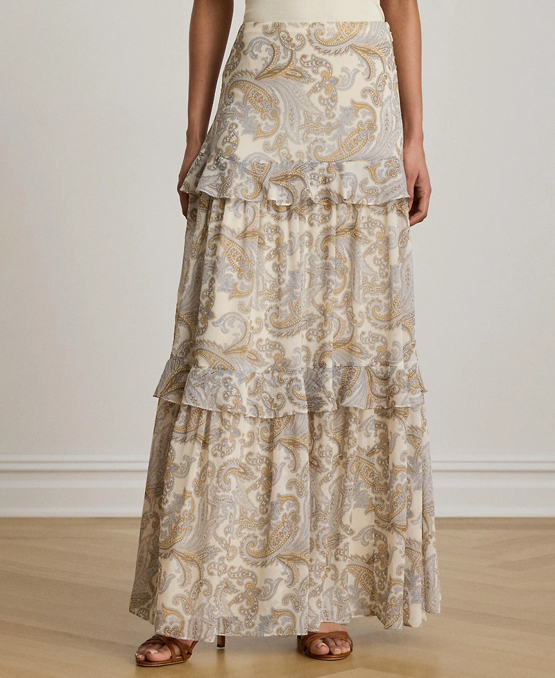 Lauren Ralph Women's Tiered A-Line Maxi Skirt