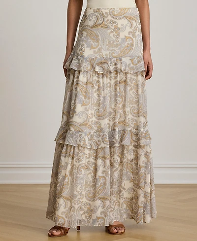 Lauren Ralph Women's Tiered A-Line Maxi Skirt