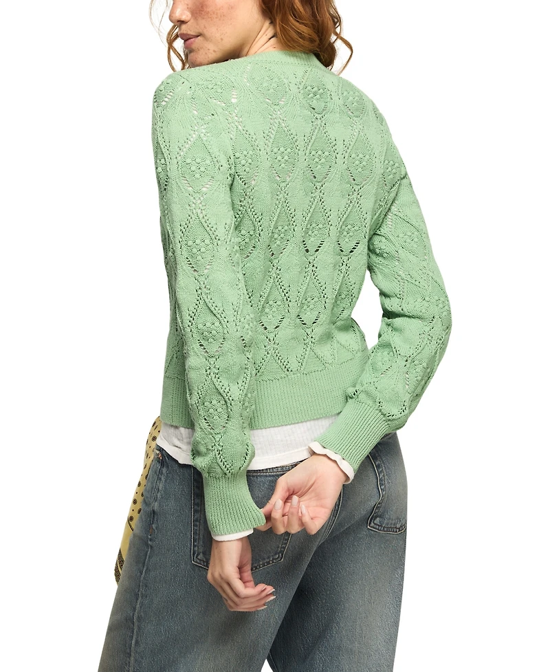 Lucky Brand Women's Acrylic Lace Crewneck Sweater