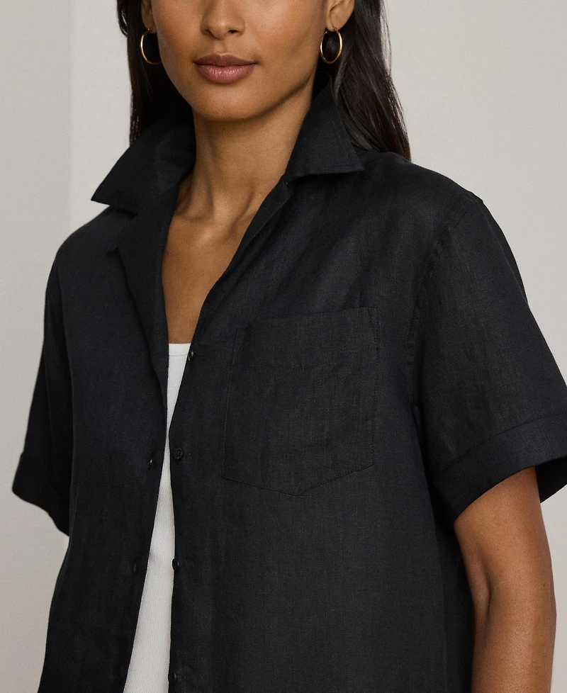 Lauren Ralph Women's Linen Short-Sleeve Camp Shirt