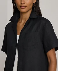 Lauren Ralph Women's Linen Short-Sleeve Camp Shirt