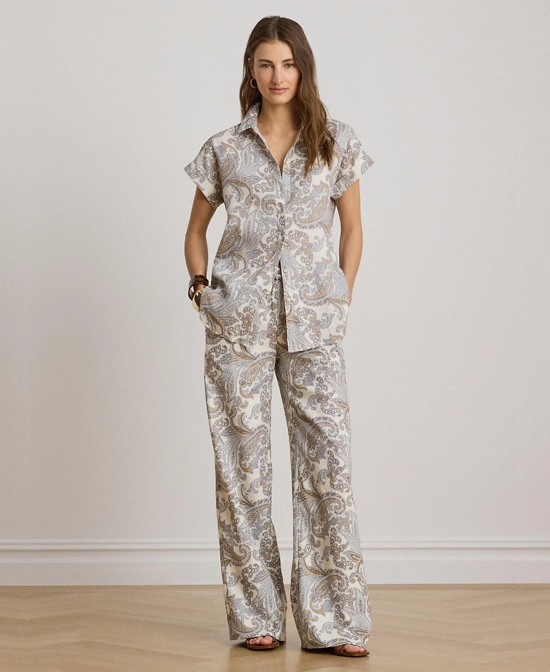 Lauren Ralph Women's Linen Mid-Rise Wide-Leg Pants