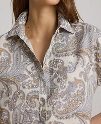 Lauren Ralph Women's Buttoned Placket Short-Sleeve Shirt