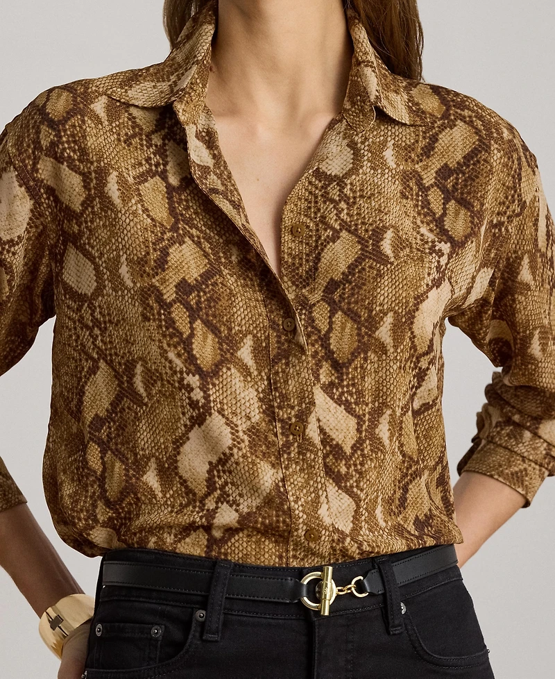Lauren Ralph Women's Buttoned Placket Long-Sleeve Shirt