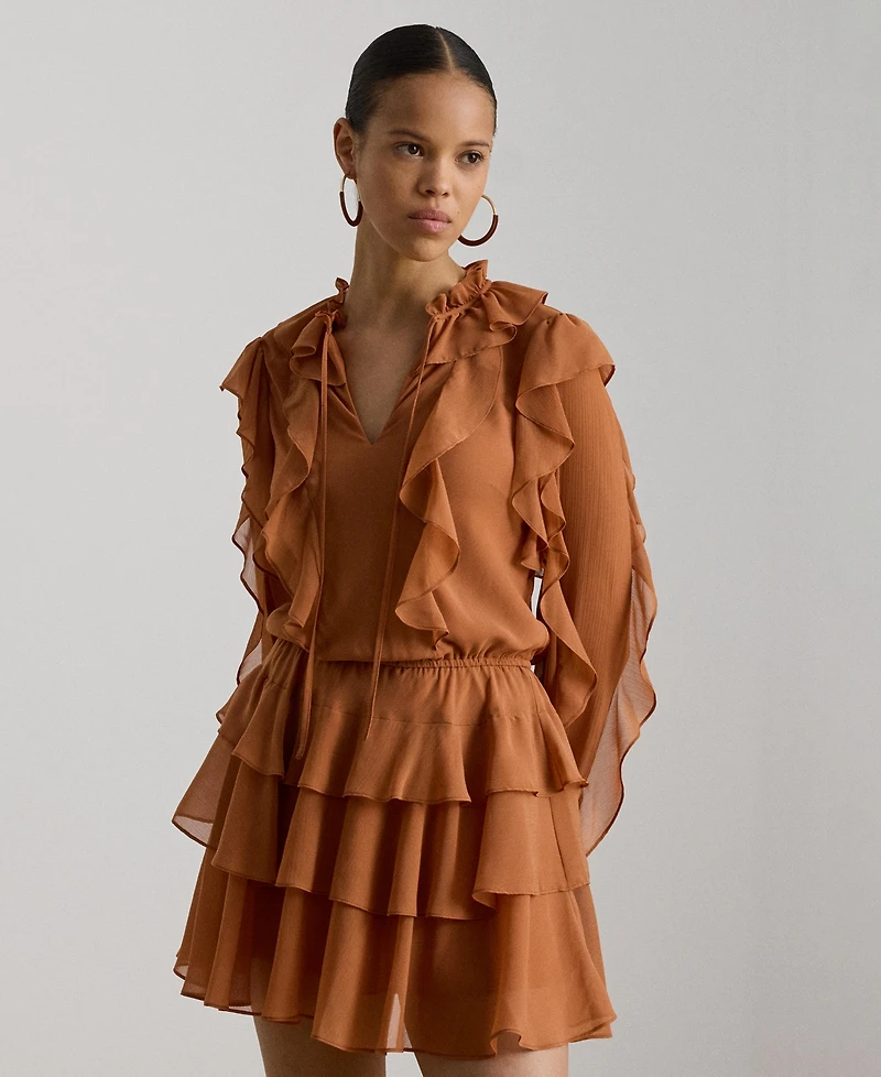 Lauren Ralph Women's Ruffle-Trim Tiered A-Line Dress