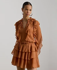 Lauren Ralph Women's Ruffle-Trim Tiered A-Line Dress