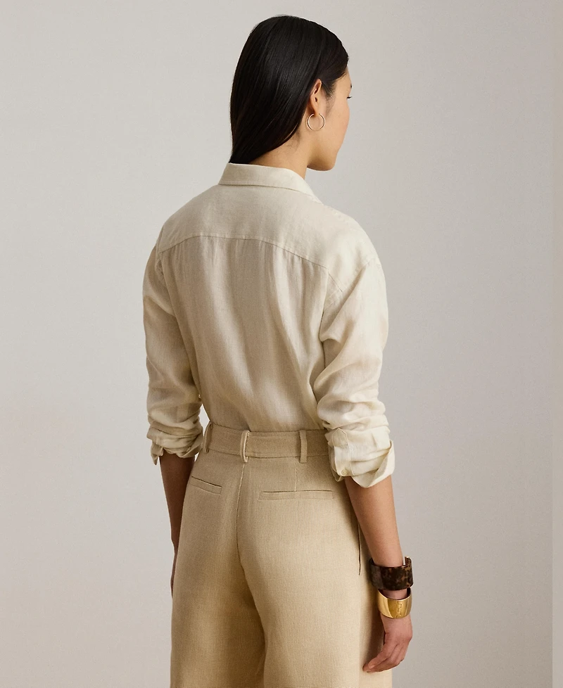 Lauren Ralph Women's Buttoned Placket Long-Sleeve Linen Shirt
