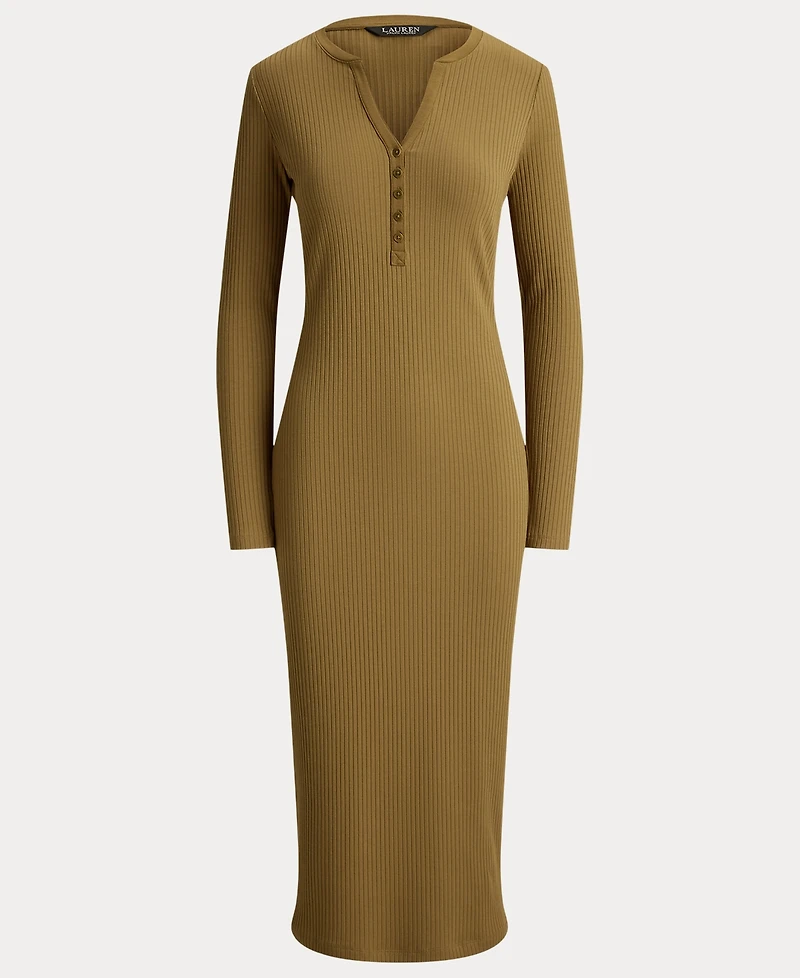 Lauren Ralph Women's Slim-Fit Henley Neck Midi Dress