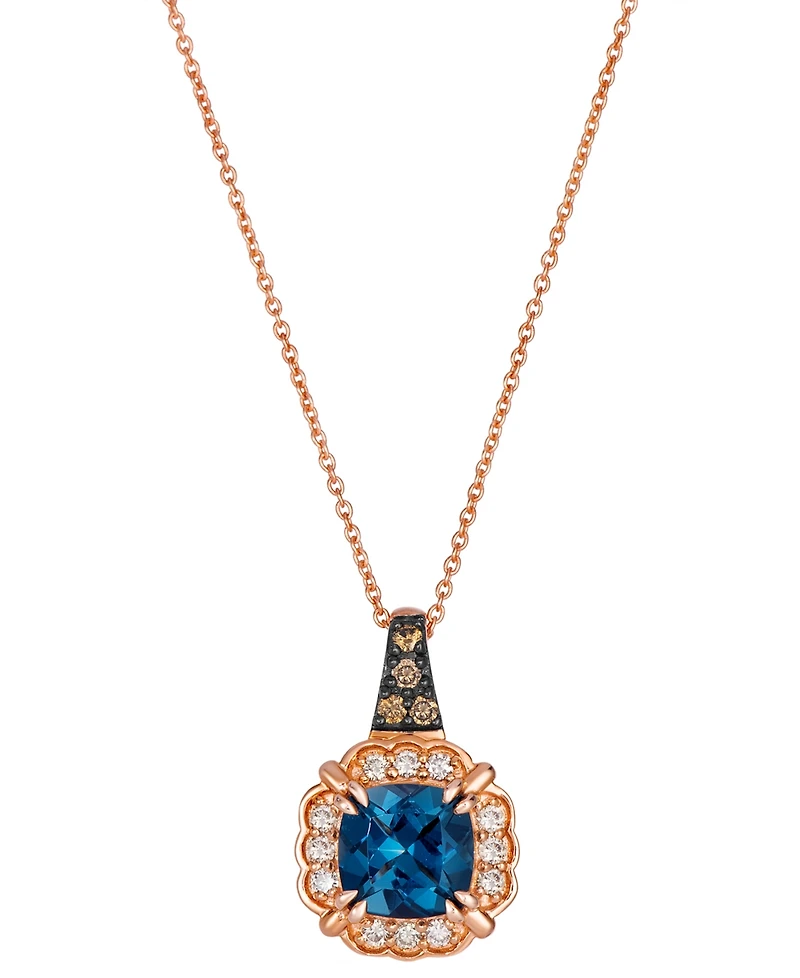 Le Vian Deep Sea Blue Topaz (1-5/8 ct. t.w.), Nude Diamond (1/6 ct. t.w.) & Chocolate Diamond (1/20 ct. t.w.) Pendant Necklace in 14k Strawberry Gold