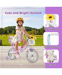 Slickblue Kids Girls Bike with Doll Carrier Seat and Colorful Streamers