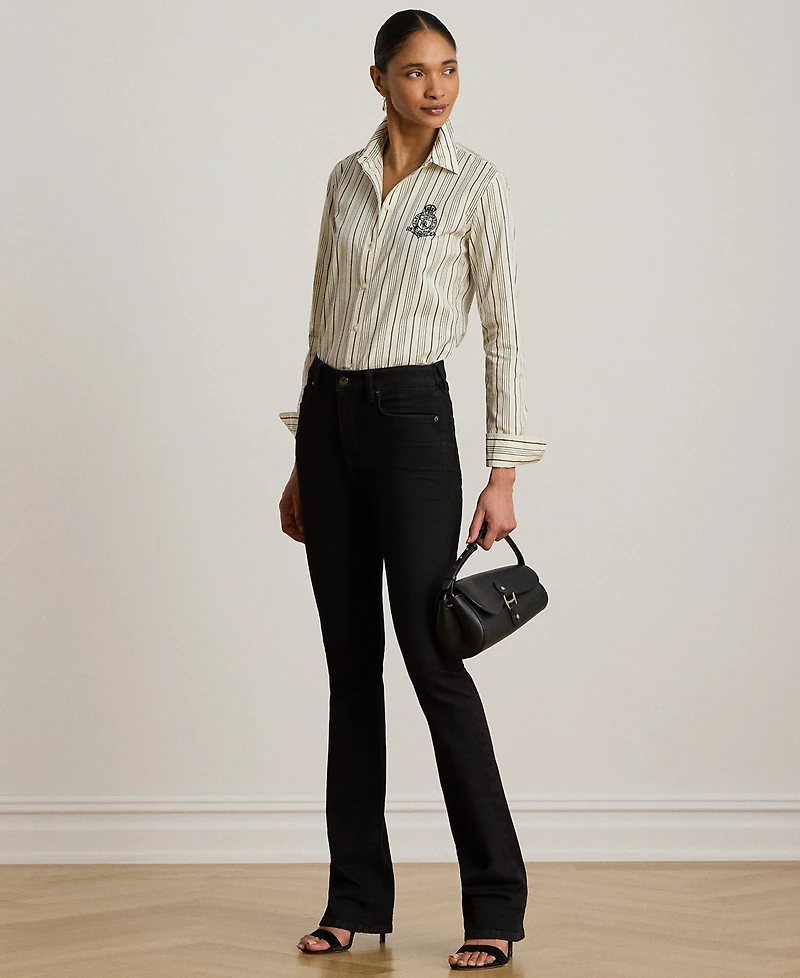 Lauren Ralph Petite Striped Collared Crest-Embroidered Shirt