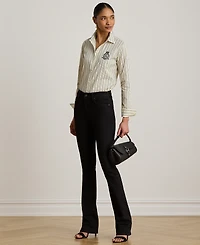 Lauren Ralph Petite Striped Collared Crest-Embroidered Shirt