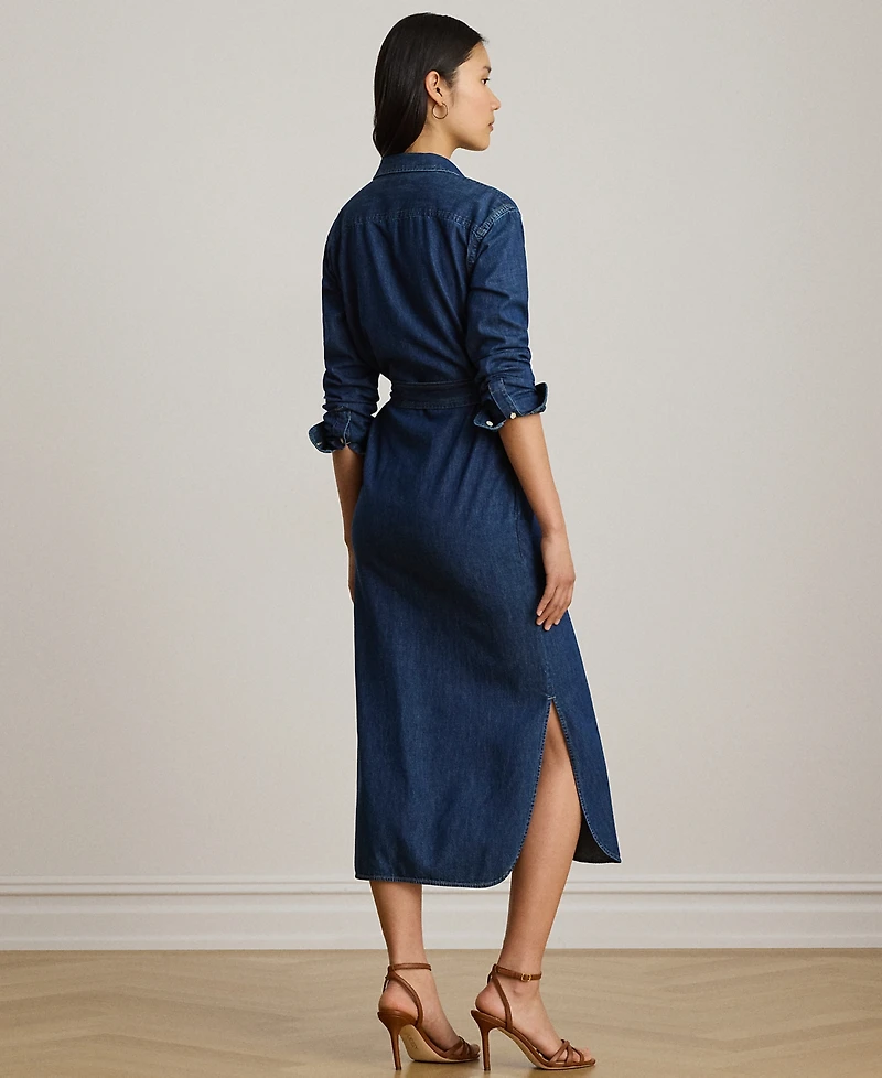 Lauren Ralph Petite Belted Collared Denim Midi Shirt Dress