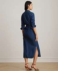 Lauren Ralph Petite Belted Collared Denim Midi Shirt Dress
