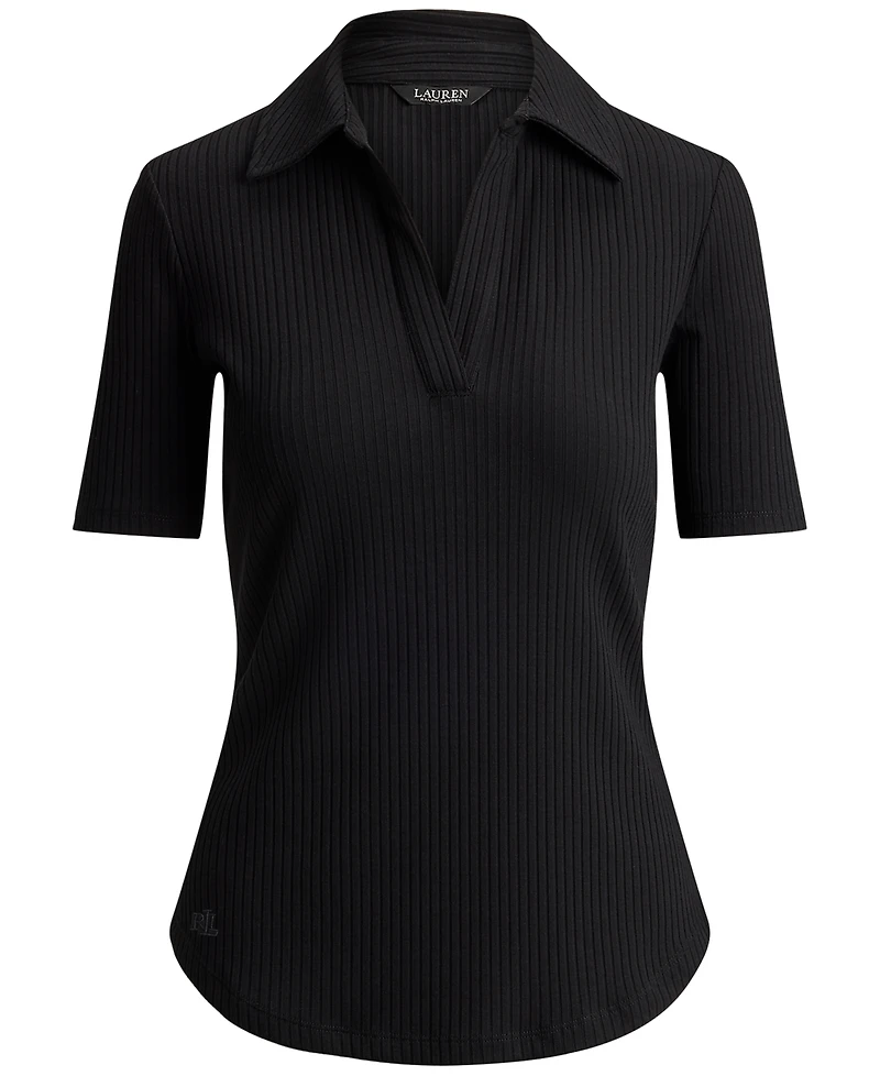 Lauren Ralph Petite Collared Rib-Knit Polo Top