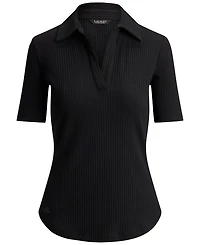 Lauren Ralph Petite Collared Rib-Knit Polo Top