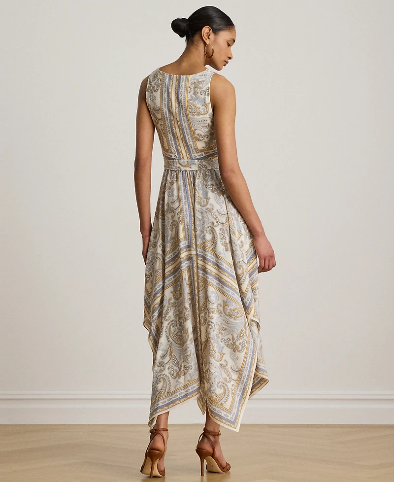 Lauren Ralph Lauren Petite V-Neck Handkerchief-Hem Dress