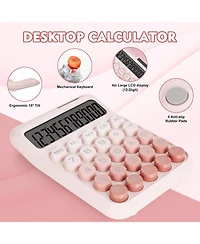 Danrong Mechanical Switch Big Button Calculator, 12 Digits Solar/Battery, Large Lcd Display Cute Pink for Teachers Students
