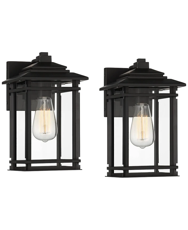 John Timberland North House Mission Outdoor Wall Light Fixtures Set of 2 Matte 12 inches Clear Glass for Post Exterior Barn Deck House Porch